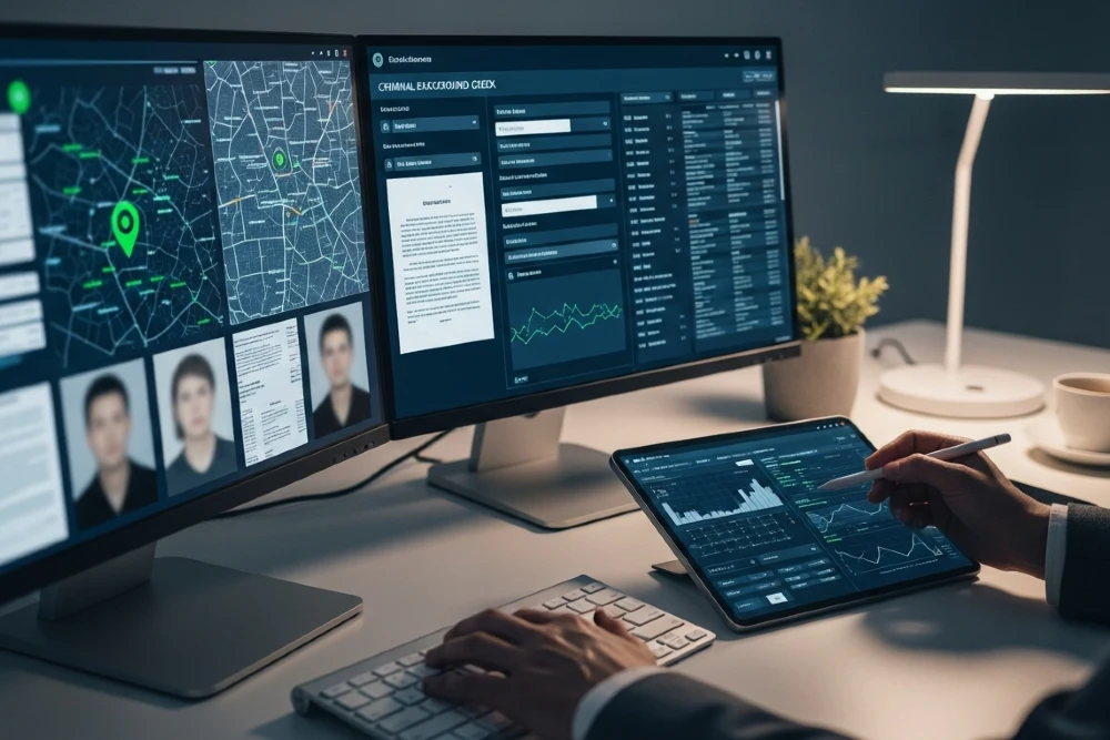 image of a computer screen with criminal background records of a person